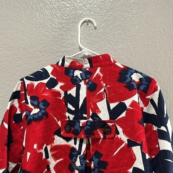 Ruby Rd Ladies Red White & Blue Watercolor Flowers Shrug Jacket Big Buttons sz 8 - Picture 12 of 12